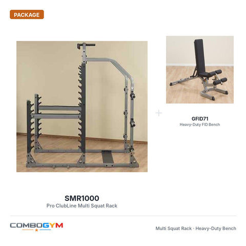 Body-Solid SMR1000 Multi Squat Rack Combo Pack with GFID71 Heavy-Duty Bench