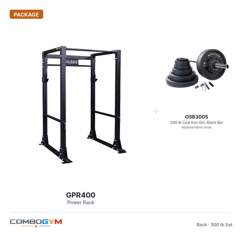 Body-Solid GPR400 Power Rack with Cast Iron Olympic Weight Set