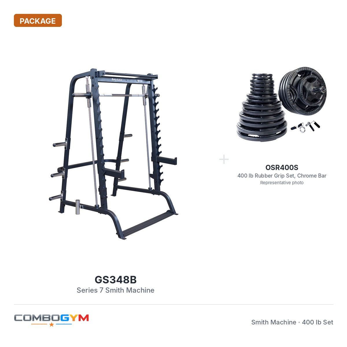 GS348B Series 7 Smith machine package with 400 lb rubber grip Olympic set