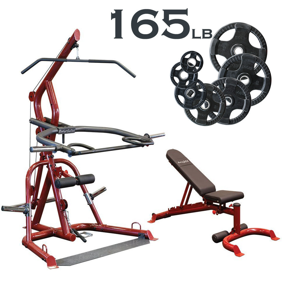 Body-Solid GLGS100P4 Corner Leverage Package with Bench and Rubber Grip Plates