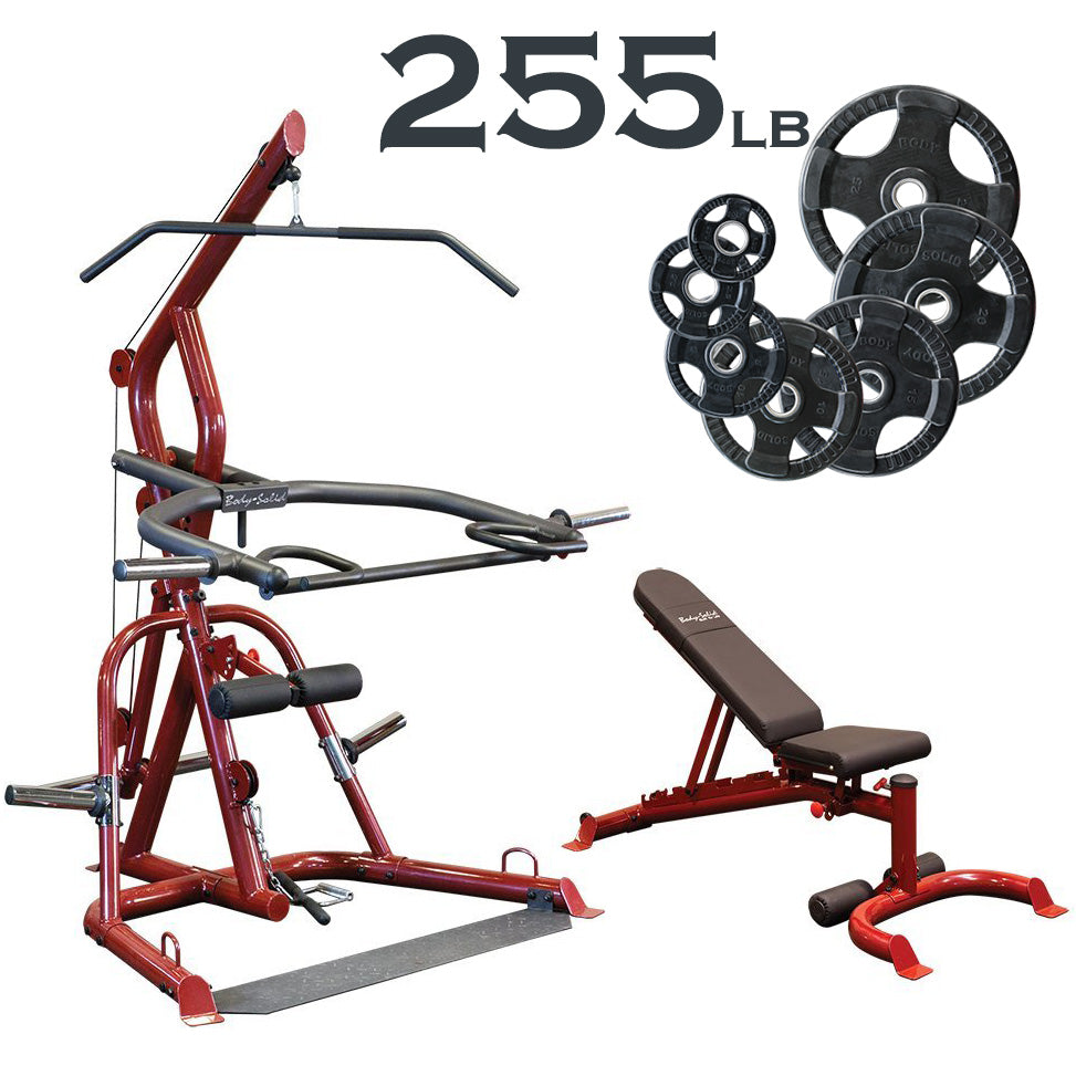 Body-Solid GLGS100P4 Corner Leverage Package with Bench and Rubber Grip Plates