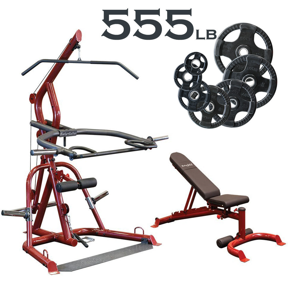 Body-Solid GLGS100P4 Corner Leverage Package with Bench and Rubber Grip Plates