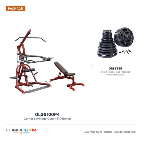 Body-Solid GLGS100P4 Corner Leverage Gym Pack + 355 lbs Rubber Grip Plates