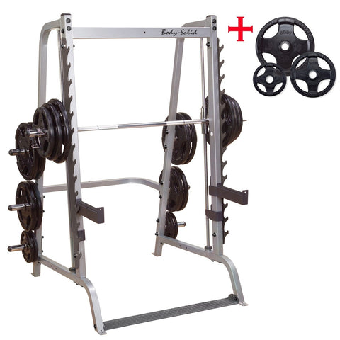 Body-Solid GS348Q Series 7 Smith Machine with Rubber Grip Olympic Set