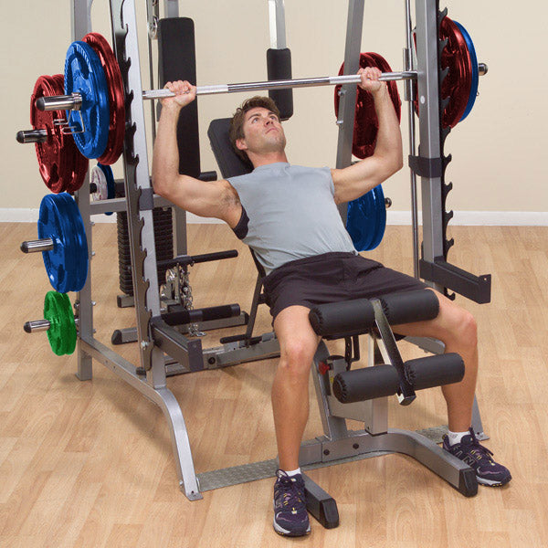 BodySolid GS348Q Series 7 Smith Machine with COLORED Rubber Grip Olympic Set