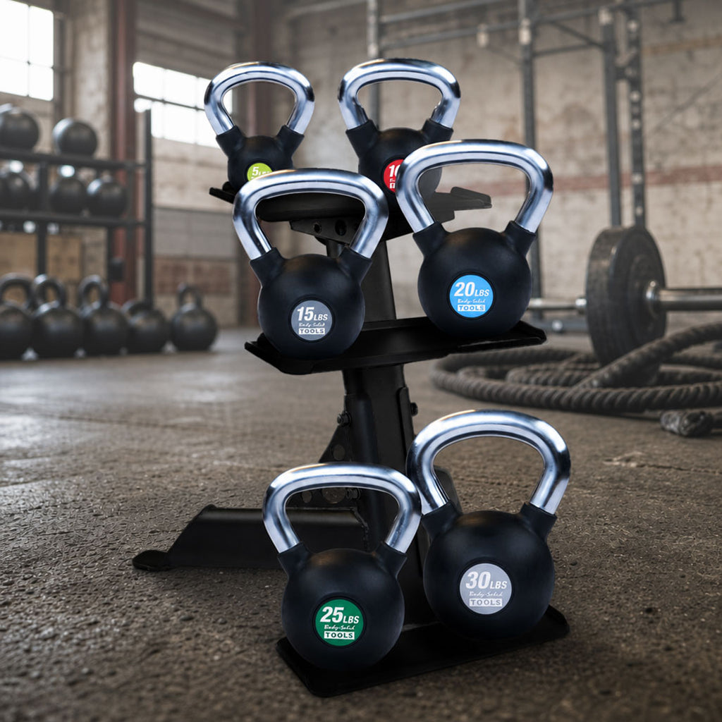 Body-Solid KBZS105Pack Chrome Handle, Rubberized Kettle Bell Set 5-30 Singles, with GDKR50B, view 4