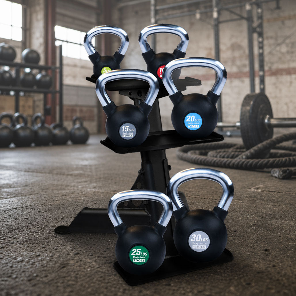 Body-Solid KBZS105Pack Chrome Handle, Rubberized Kettle Bell Set 5-30 Singles, with GDKR50B, view 4