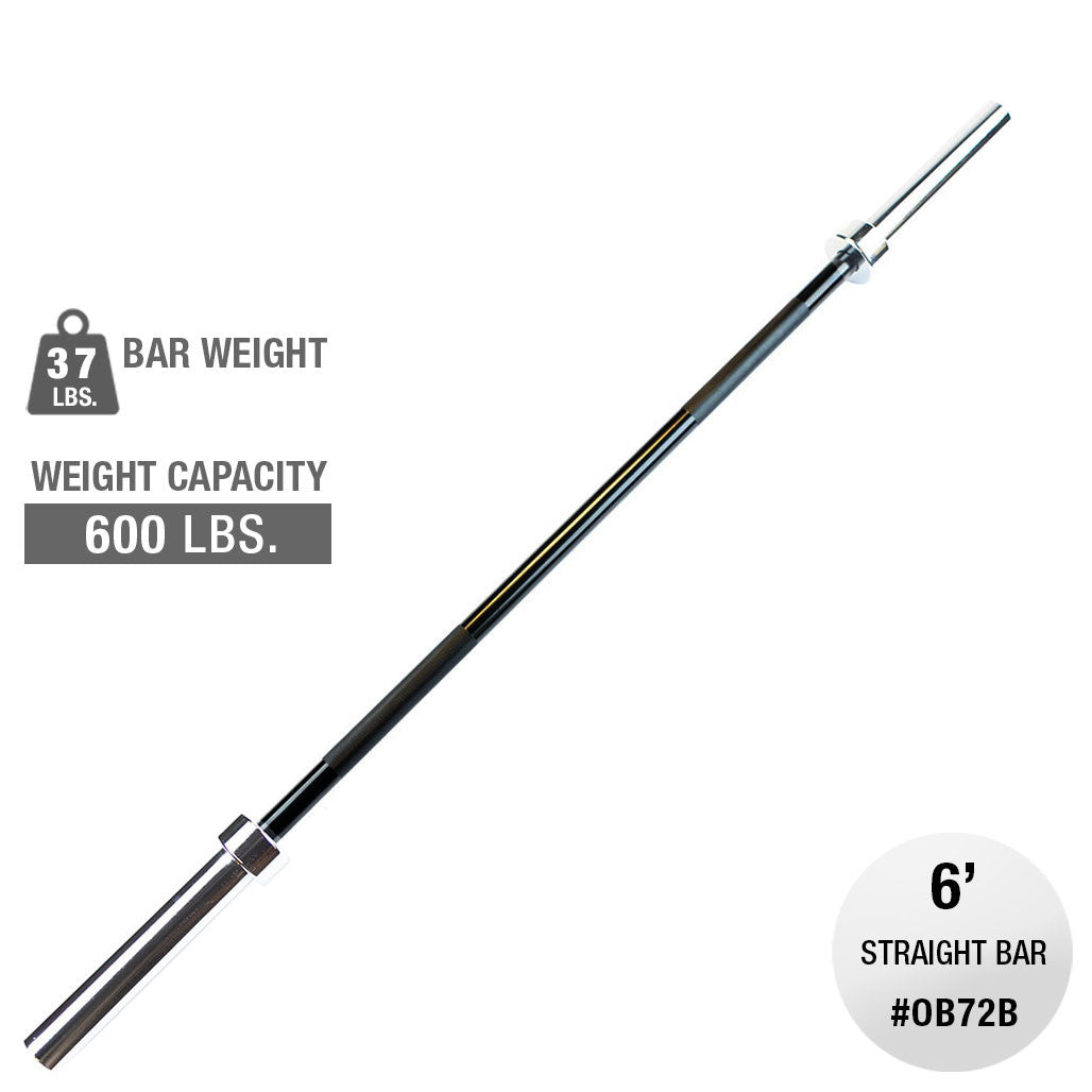 Body-Solid OB72B Oly Bar-6 feet. Black - 30mm grip -space between collars 46"