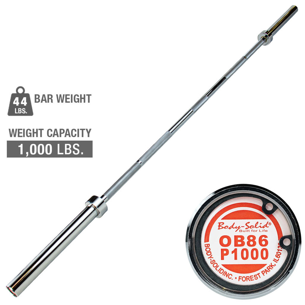 Body-Solid OB86P1000 Olympic Bar, 7 ft, Chrome, 1000 lb Capacity - 30mm Grip
