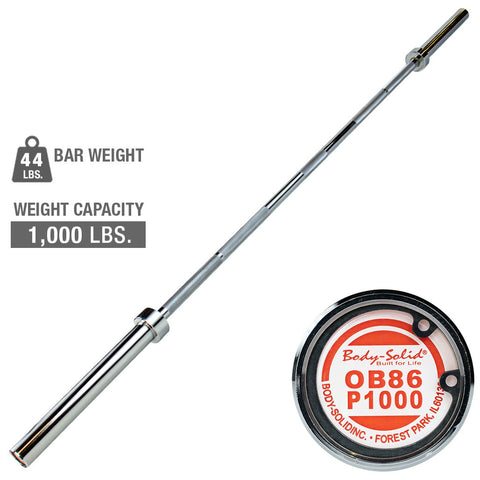 Body-Solid OB86P1000 Olympic Bar, 7 ft, Chrome, 1000 lb Capacity - 30mm Grip
