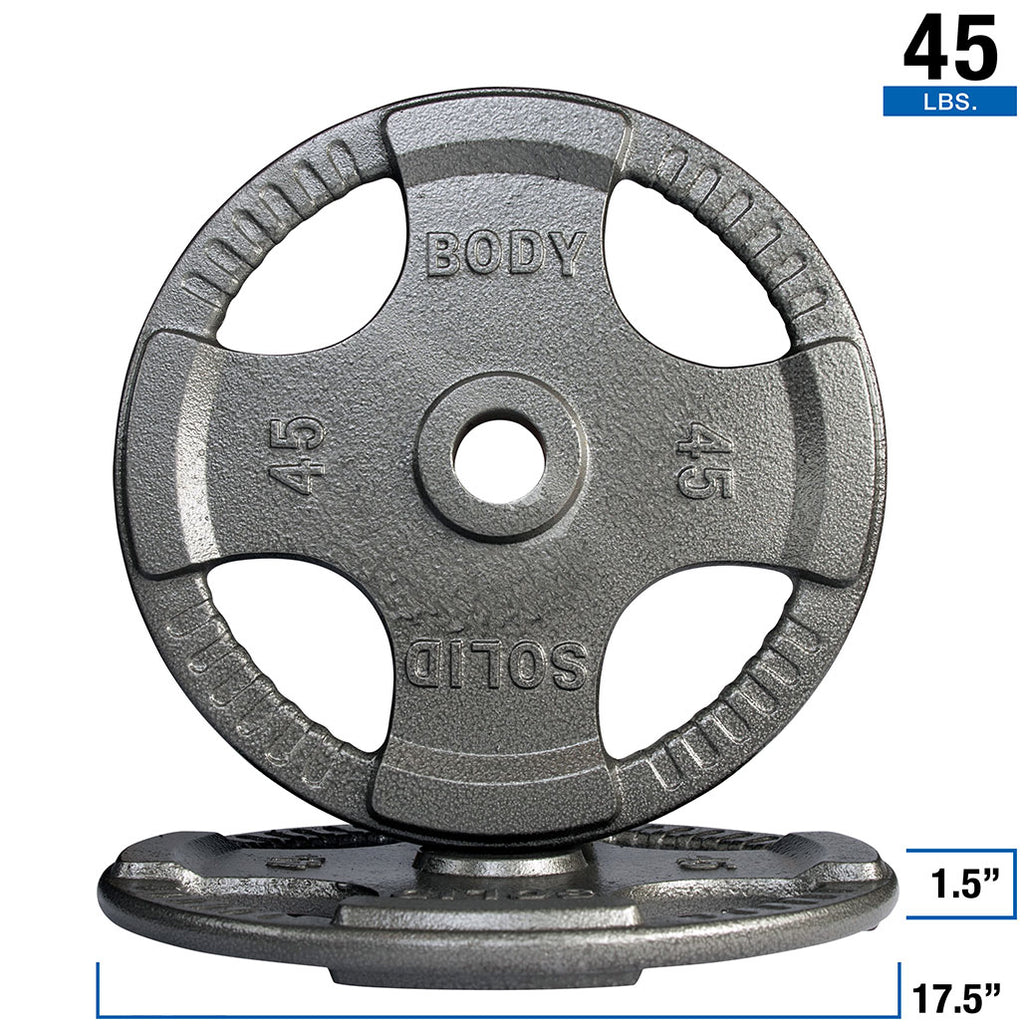 Body-Solid OPT45 Gray Cast Grip Olympic Plate 45 lb (Pair), view 3