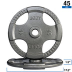 Body-Solid OPT45 Gray Cast Grip Olympic Plate 45 lb (Pair), view 3