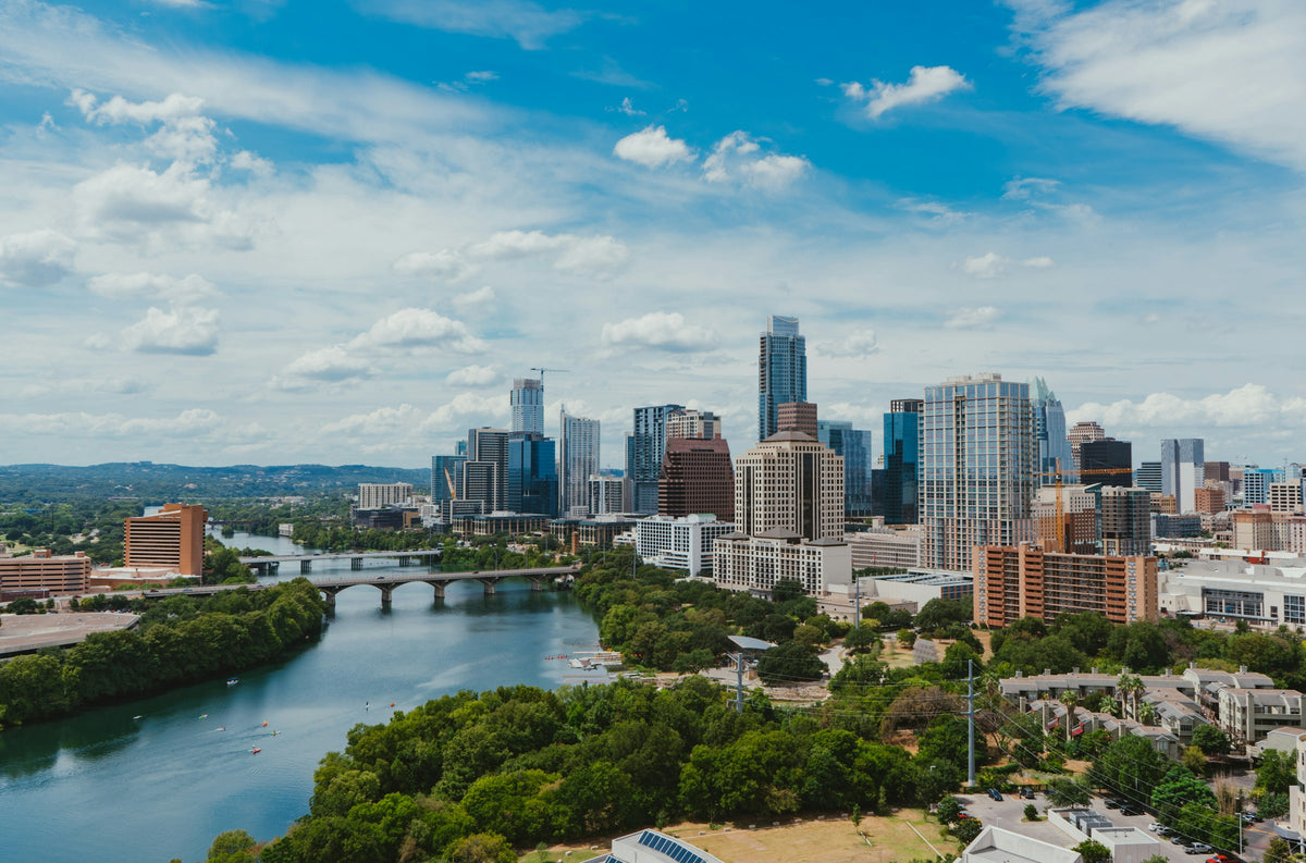 Sunny Austin, Texas skyline over Lady Bird Lake