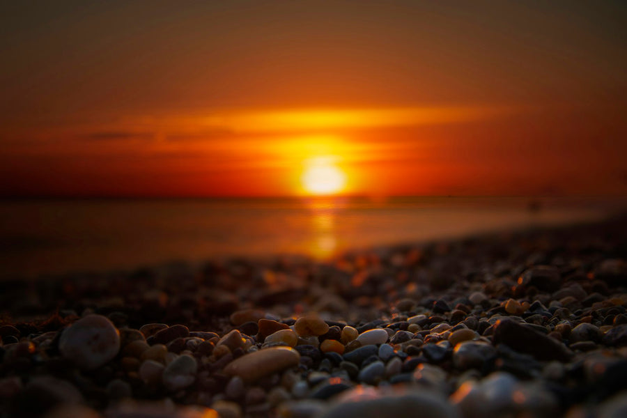 Sunset over a rocky beach, Long Island, New York