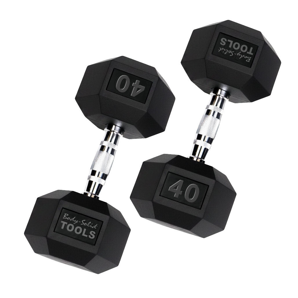 Body-Solid Rubber Hex Dumbbell Set 5-50 lb with Heavy-Duty 2-Tier Rack - photo 3