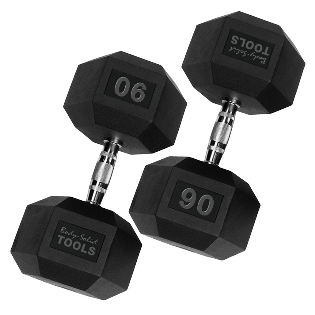 Body-Solid SDRS900 Rubber Hex Dumbbell 80-100lb pairs, view 5