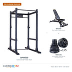 SPR1000 power rack package with SFID425 bench and 255 lb rubber grip plate set